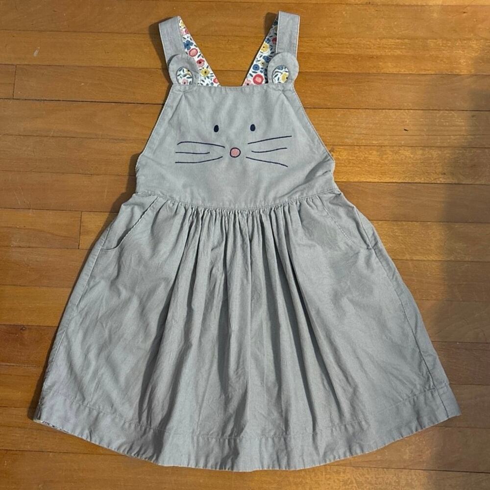Mini Boden Girls Size 7 8 Mouse Needlecord Pinafore Dress Overall Bib Grey